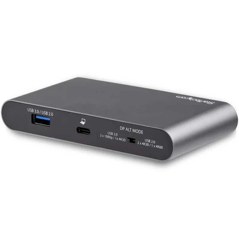 StarTech.com Dock USB-C – DisplayPort dual para monitor 4K – Estación de acoplamiento mini para portátil – Power Delivery 100 W passthrough – GbE, hub USB-A de 2 puertos – Adaptador multipuerto USB Type-C – Cable de 1 m