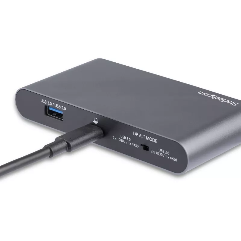 StarTech.com Dock USB-C – DisplayPort dual para monitor 4K – Estación de acoplamiento mini para portátil – Power Delivery 100 W passthrough – GbE, hub USB-A de 2 puertos – Adaptador multipuerto USB Type-C – Cable de 1 m