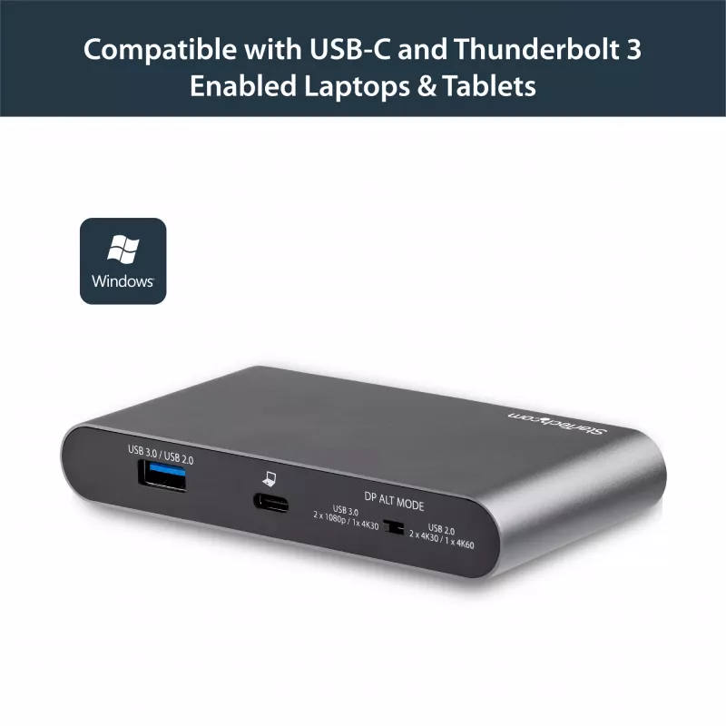 StarTech.com Dock USB-C – DisplayPort dual para monitor 4K – Estación de acoplamiento mini para portátil – Power Delivery 100 W passthrough – GbE, hub USB-A de 2 puertos – Adaptador multipuerto USB Type-C – Cable de 1 m