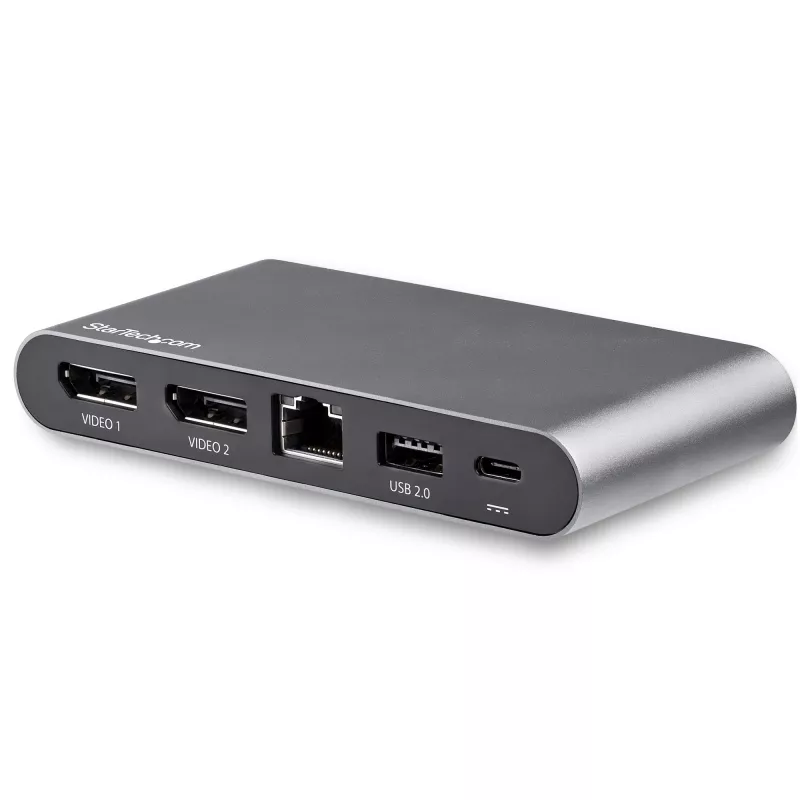 StarTech.com Dock USB-C – DisplayPort dual para monitor 4K – Estación de acoplamiento mini para portátil – Power Delivery 100 W passthrough – GbE, hub USB-A de 2 puertos – Adaptador multipuerto USB Type-C – Cable de 1 m
