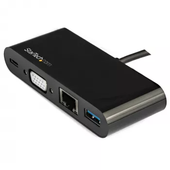 StarTech.com Adaptador multipuerto USB-C – Mini dock USB-C con vídeo VGA 1080p para un monitor – Power Delivery 60 W passthrough – USB 3.1 Gen 1 Type-A 5 Gbit/s, Gigabit Ethernet – Estación de acoplamiento