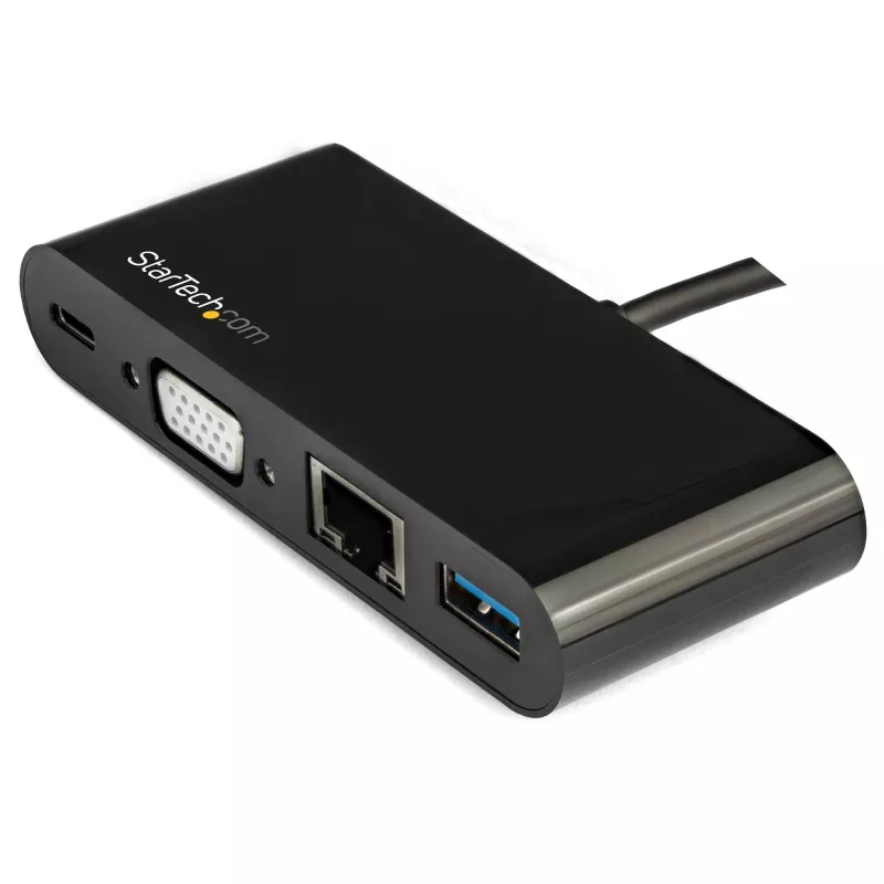 StarTech.com Adaptador multipuerto USB-C – Mini dock USB-C con vídeo VGA 1080p para un monitor – Power Delivery 60 W passthrough – USB 3.1 Gen 1 Type-A 5 Gbit/s, Gigabit Ethernet – Estación de acoplamiento