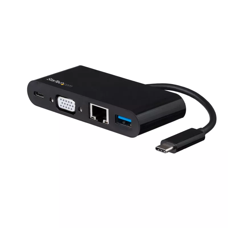 StarTech.com Adaptador multipuerto USB-C – Mini dock USB-C con vídeo VGA 1080p para un monitor – Power Delivery 60 W passthrough – USB 3.1 Gen 1 Type-A 5 Gbit/s, Gigabit Ethernet – Estación de acoplamiento