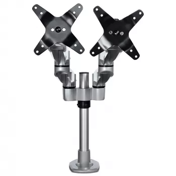 StarTech.com Soporte de mesa para dos monitores - Brazo de monitor articulado premium - Hasta 30 pulgadas para pantallas con montaje VESA - Soporte de monitor ajustable en altura - Giratorio/inclinable/orientable - Abrazadera/pasacables de mesa - Plata