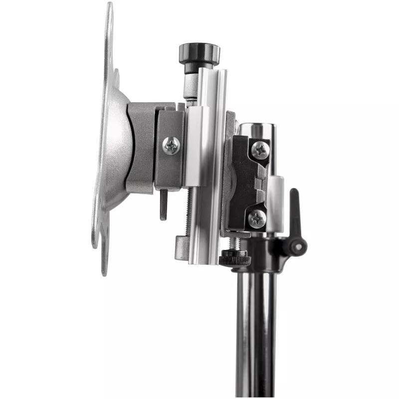 StarTech.com Soporte de doble monitor – Soporte de mesa de doble monitor ergonómico de pie para dos monitores VESA de 24 pulgadas – Ajuste de altura sincronizado – Montaje doble en mástil – Plata