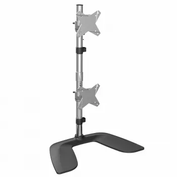 StarTech.com Soporte vertical de doble monitor – Soporte de escritorio ergonómico para dos monitores montados uno encima del otro de hasta 27 pulgadas, soporte VESA – Soporte de monitor universal de pie – Ajustable en altura – Plata