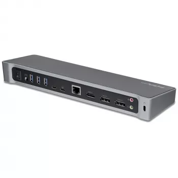 StarTech.com Dock USB-C 4K, Estación de acoplamiento triple monitor UHD 4K, Mac y Windows, USB-C a HDMI y DisplayPort, Power Delivery 100W, hub USB 5Gbit/s de 5x – TAA