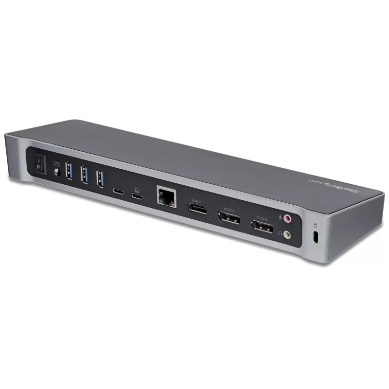 StarTech.com Dock USB-C 4K, Estación de acoplamiento triple monitor UHD 4K, Mac y Windows, USB-C a HDMI y DisplayPort, Power Delivery 100W, hub USB 5Gbit/s de 5x – TAA