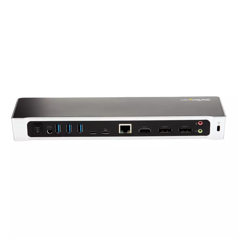 StarTech.com Dock USB-C 4K, Estación de acoplamiento triple monitor UHD 4K, Mac y Windows, USB-C a HDMI y DisplayPort, Power Delivery 100W, hub USB 5Gbit/s de 5x – TAA