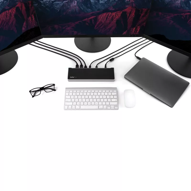StarTech.com Dock USB-C 4K, Estación de acoplamiento triple monitor UHD 4K, Mac y Windows, USB-C a HDMI y DisplayPort, Power Delivery 100W, hub USB 5Gbit/s de 5x – TAA