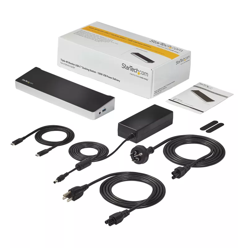 StarTech.com Dock USB-C 4K, Estación de acoplamiento triple monitor UHD 4K, Mac y Windows, USB-C a HDMI y DisplayPort, Power Delivery 100W, hub USB 5Gbit/s de 5x – TAA