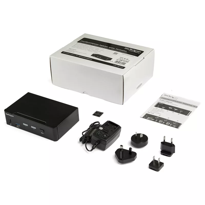 StarTech.com Switch KVM DisplayPort de 2 puertos - 4K 60Hz - Pantalla única - Switch KVM DP 1.2 UHD de dos puertos USB con hub USB 3.0 y audio integrados - Dell HP Apple Lenovo - Conforme TAA
