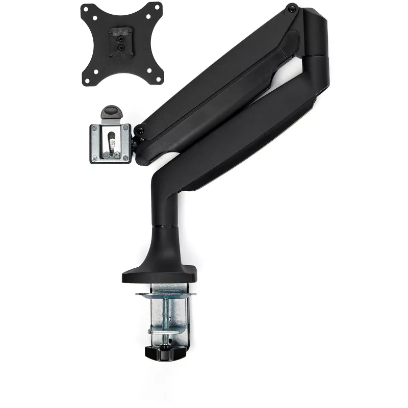 StarTech.com Brazo de monitor de mesa – Brazo de monitor VESA ergonómico resistente – Pantalla individual de 9 kg – Totalmente articulado, ajustable en altura, articulado – Aluminio – Abrazadera en C/pasacables – Negro