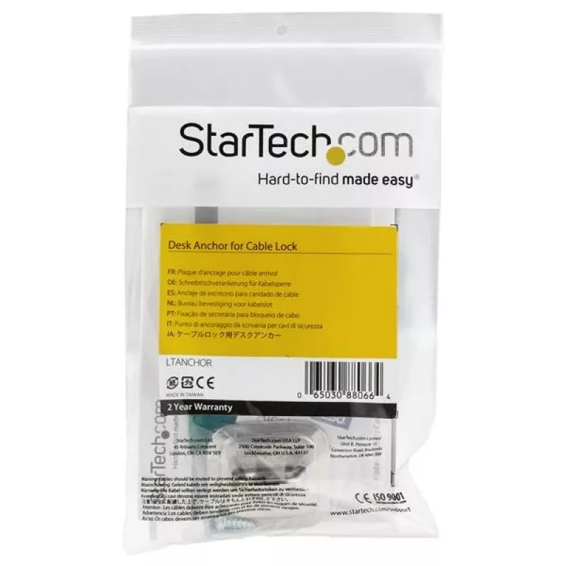 StarTech.com Anclaje de cable de seguridad para portátil – Aleación de zinc, anclaje, plata, 1 ud., acero, 44 mm, 45,8 mm