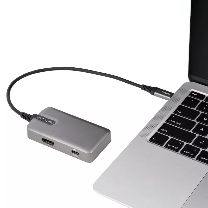 StarTech.com Adaptador multipuerto USB-C – USB-C a HDMI 2.0 4K 60Hz, Power Delivery 100 W passthrough – Hub USB de 3 puertos 10 Gbit/s – Mini dock USB Type-C portátil – Cable de 25 cm