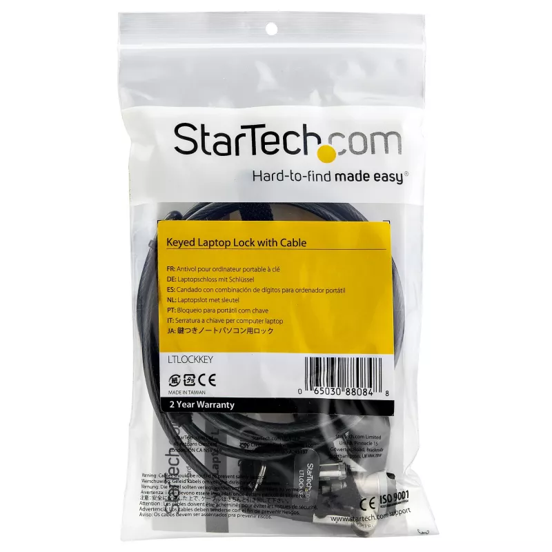 StarTech.com Cable de seguridad para portátil con llaves de 1,8 m (2 m) – Cable de seguridad con llave para portátiles compatibles con ranura K, sobremesas, ordenadores y otros dispositivos – Cable de acero con recubrimiento de vinilo antirrobo