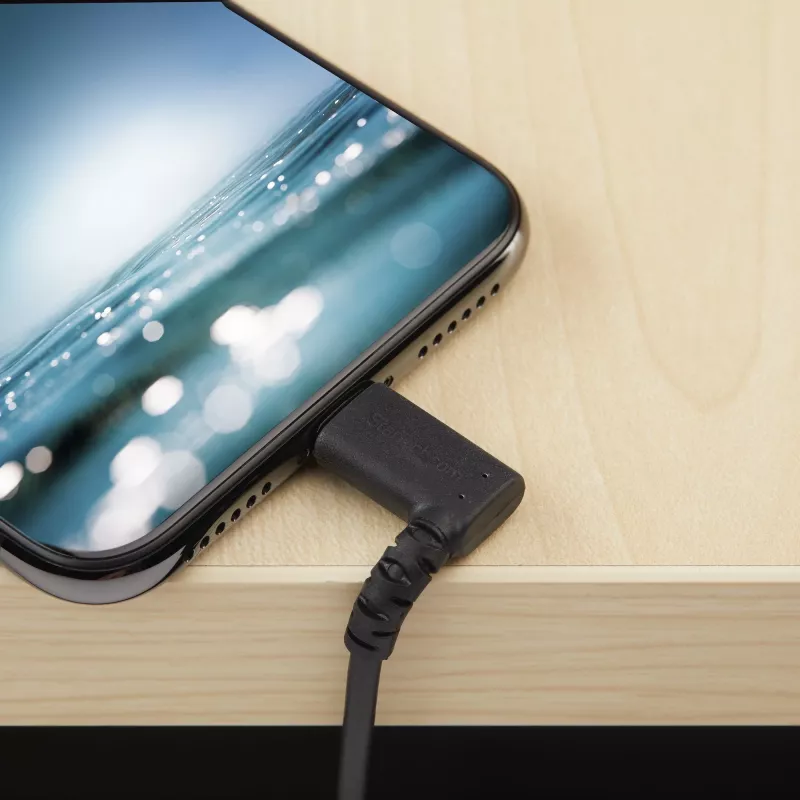 StarTech.com Cable USB-A a Lightning resistente de 1 m – Negro, acodado 90°, duradero, reforzado con fibra aramida, cable de carga/sincronización USB Type-A a Lightning – Certificado Apple MFi – iPhone