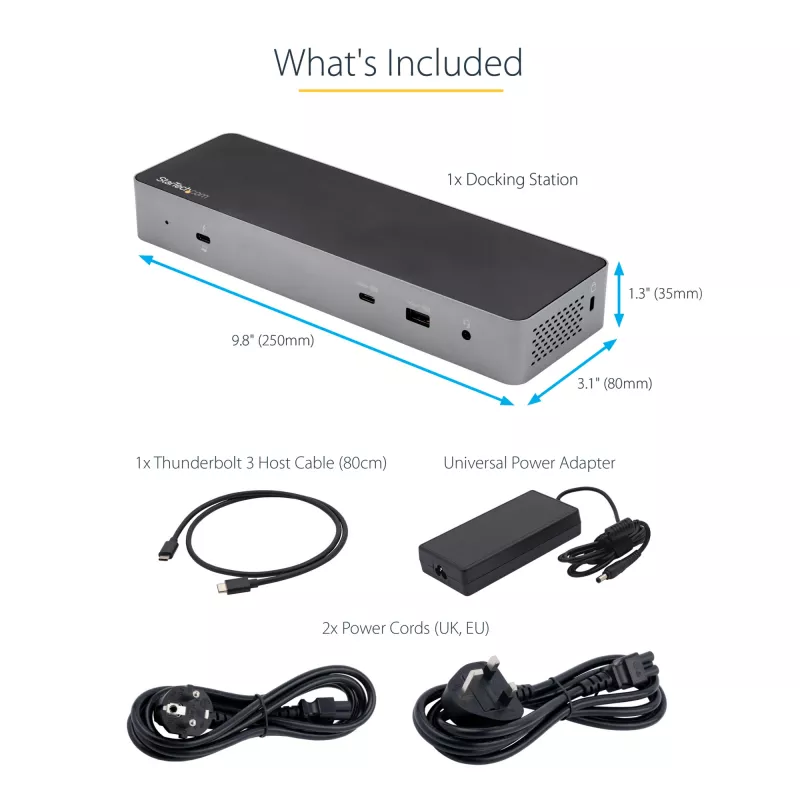 StarTech.com Estación de acoplamiento USB C para Macbook Pro/Air-M1/M2/M3/M4, compatible con Thunderbolt, HDMI/DisplayPort, Dual 4K 60Hz/Único 8K, Dock para portátil USB Type-C, Power Delivery 96W, USB 10Gbps