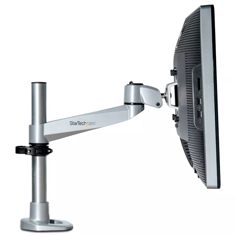 StarTech.com Brazo de monitor para montaje en escritorio - Pantalla VESA o Apple iMac/Thunderbolt o ultrapanorámica de hasta 14 kg - Montaje en mástil de escritorio articulado ajustable en altura para pantalla individual - Abrazadera/pasacables
