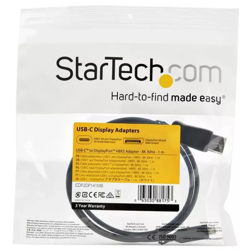 StarTech.com Cable USB-C a DisplayPort 1.4 de 3,3 pies / 1 m – Convertidor adaptador de vídeo USB Type-C a DP 1.4 Alt Mode 8K/5K/4K – HBR3/HDR/DSC – Cable para monitor DP 8K 60 Hz – USB-C/Thunderbolt 3