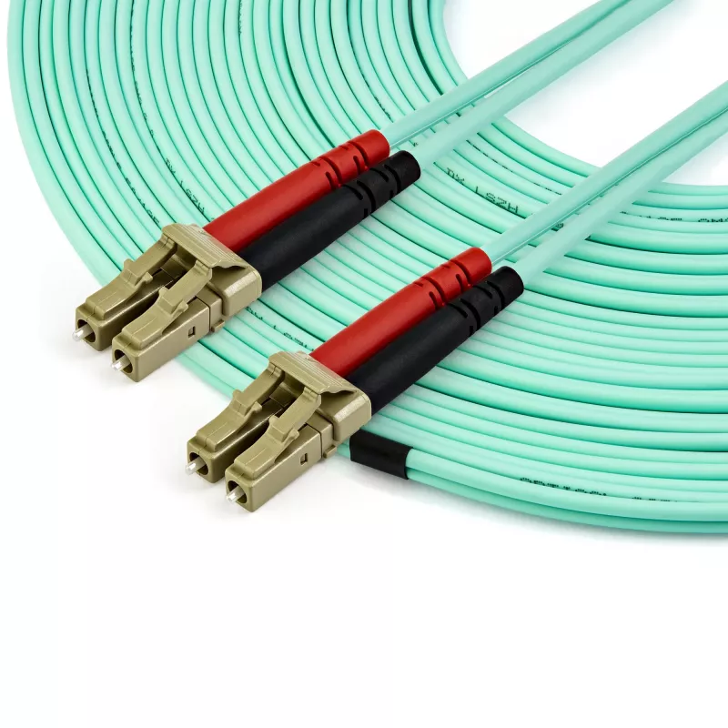 StarTech.com Cable de fibra óptica multimodo LC/UPC a LC/UPC OM3 de 15 m (50 ft), full duplex, cable de fibra zipcord 50/125 µm, 100G, baja pérdida de inserción, cable jumper de fibra LSZH