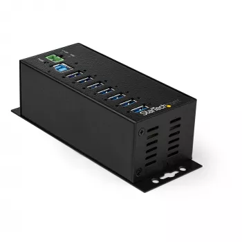 StarTech.com Hub USB 3.0 de 7 puertos con fuente de alimentación – Hub USB-A industrial de metal con protección ESD y contra sobretensión de 350 W – Montaje en DIN/pared/mesa – Hub USB 3.2 Gen 1 (5 Gbit/s) de alta velocidad – TAA
