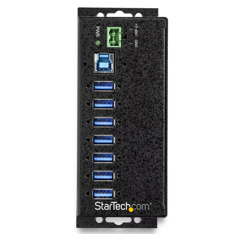 StarTech.com Hub USB 3.0 de 7 puertos con fuente de alimentación – Hub USB-A industrial de metal con protección ESD y contra sobretensión de 350 W – Montaje en DIN/pared/mesa – Hub USB 3.2 Gen 1 (5 Gbit/s) de alta velocidad – TAA