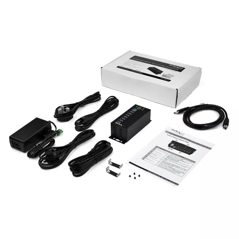 StarTech.com Hub USB 3.0 de 7 puertos con fuente de alimentación – Hub USB-A industrial de metal con protección ESD y contra sobretensión de 350 W – Montaje en DIN/pared/mesa – Hub USB 3.2 Gen 1 (5 Gbit/s) de alta velocidad – TAA