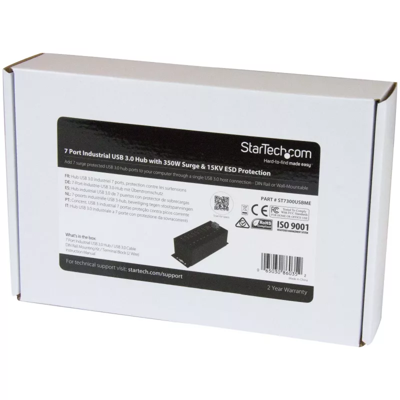 StarTech.com Hub USB 3.0 de 7 puertos con fuente de alimentación – Hub USB-A industrial de metal con protección ESD y contra sobretensión de 350 W – Montaje en DIN/pared/mesa – Hub USB 3.2 Gen 1 (5 Gbit/s) de alta velocidad – TAA