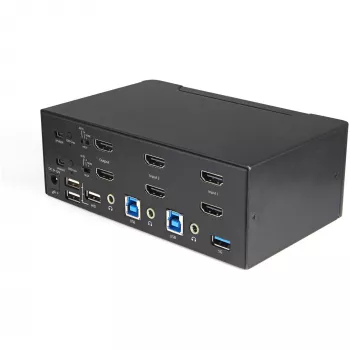 StarTech.com Conmutador KVM HDMI de doble monitor de 2 puertos – 4K 60 Hz Ultra HD HDR – Conmutador KVM HDMI 2.0 4K de sobremesa con hub USB 3.0 de 2 puertos (5 Gbit/s) y 4x USB 2.0 HID, audio – Conmutación por teclas de acceso rápido – TAA