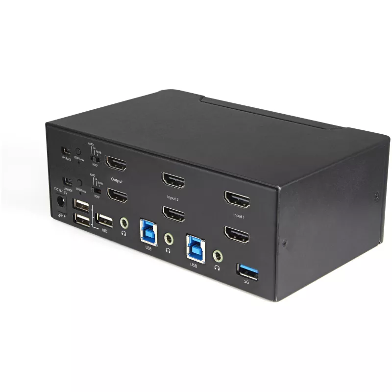StarTech.com Conmutador KVM HDMI de doble monitor de 2 puertos – 4K 60 Hz Ultra HD HDR – Conmutador KVM HDMI 2.0 4K de sobremesa con hub USB 3.0 de 2 puertos (5 Gbit/s) y 4x USB 2.0 HID, audio – Conmutación por teclas de acceso rápido – TAA