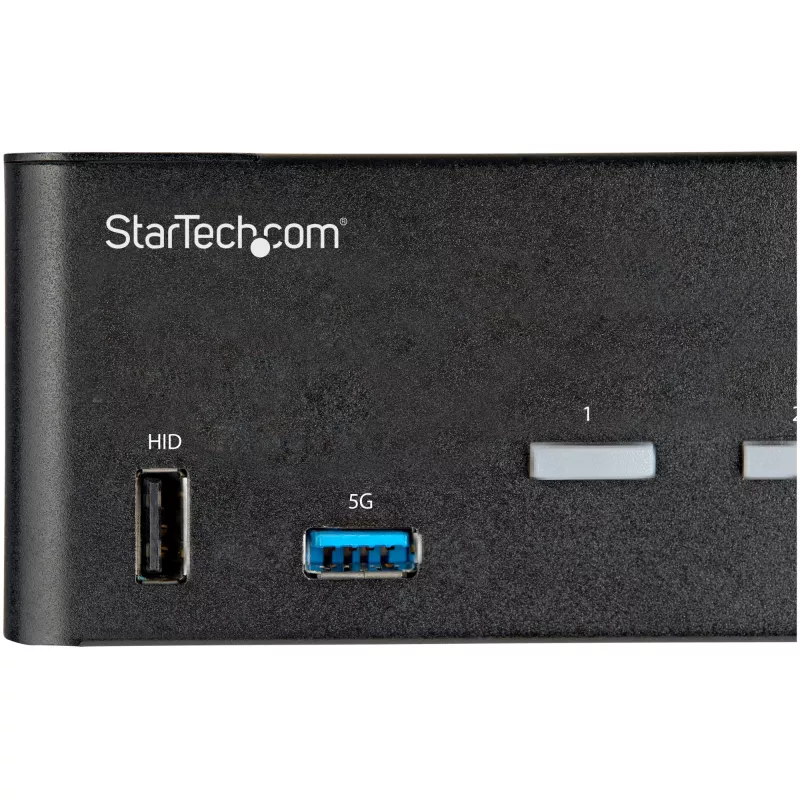 StarTech.com Conmutador KVM HDMI de doble monitor de 2 puertos – 4K 60 Hz Ultra HD HDR – Conmutador KVM HDMI 2.0 4K de sobremesa con hub USB 3.0 de 2 puertos (5 Gbit/s) y 4x USB 2.0 HID, audio – Conmutación por teclas de acceso rápido – TAA