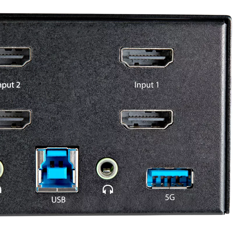 StarTech.com Conmutador KVM HDMI de doble monitor de 2 puertos – 4K 60 Hz Ultra HD HDR – Conmutador KVM HDMI 2.0 4K de sobremesa con hub USB 3.0 de 2 puertos (5 Gbit/s) y 4x USB 2.0 HID, audio – Conmutación por teclas de acceso rápido – TAA