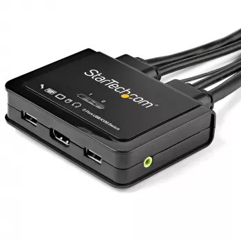 StarTech.com Conmutador KVM HDMI de 2 puertos - 4K 60Hz - Conmutador KVM USB de sobremesa UHD/Ultra HD compacto de dos puertos con cables integrados de 1,2 m y audio - Alimentado por bus y conmutación remota - MacBook ThinkPad
