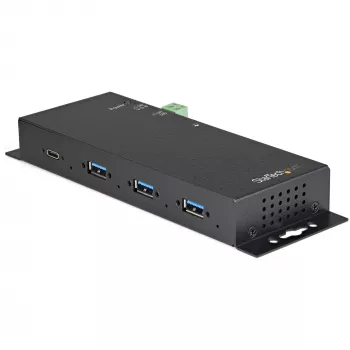 StarTech.com Hub USB C de 4 puertos 10Gbps – Hub USB Type-C industrial de metal con 3xUSB-A y 1xUSB-C – Protección ESD y contra sobretensión – Host USB-C o USB-A – Hub USB 3.2/3.1 Gen 2 autoalimentado y montable