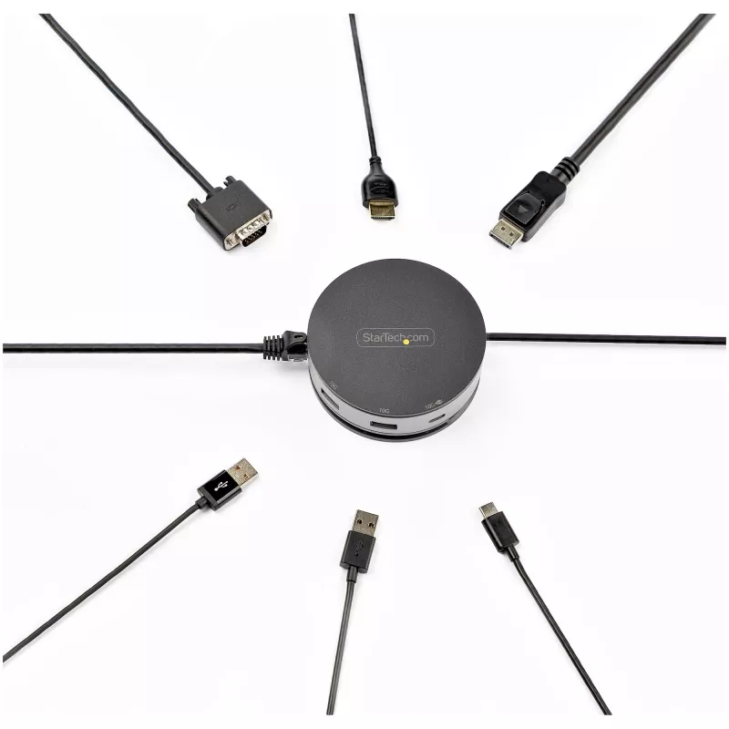 StarTech.com Adaptador multipuerto USB-C - Mini dock USB 3.1 Gen 2 10 Gbit/s Type-C con HDMI/DisplayPort 4K 60Hz o VGA 1080p - PD pass-through de 75 W, hub USB de 3 puertos, GbE - Docking station móvil
