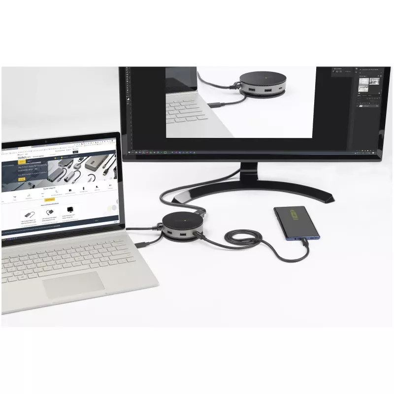 StarTech.com Adaptador multipuerto USB-C - Mini dock USB 3.1 Gen 2 10 Gbit/s Type-C con HDMI/DisplayPort 4K 60Hz o VGA 1080p - PD pass-through de 75 W, hub USB de 3 puertos, GbE - Docking station móvil