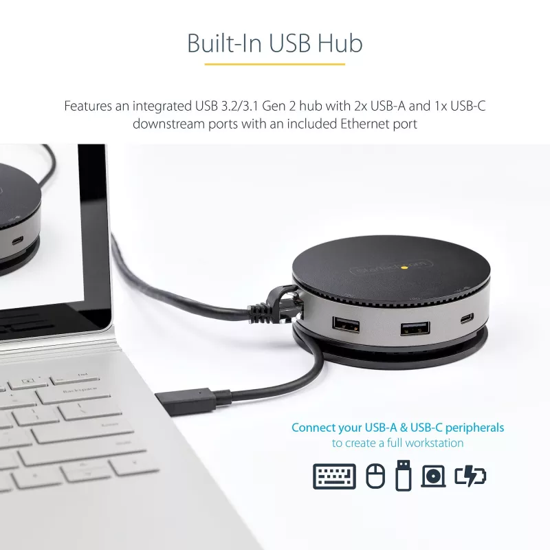 StarTech.com Adaptador multipuerto USB-C - Mini dock USB 3.1 Gen 2 10 Gbit/s Type-C con HDMI/DisplayPort 4K 60Hz o VGA 1080p - PD pass-through de 75 W, hub USB de 3 puertos, GbE - Docking station móvil