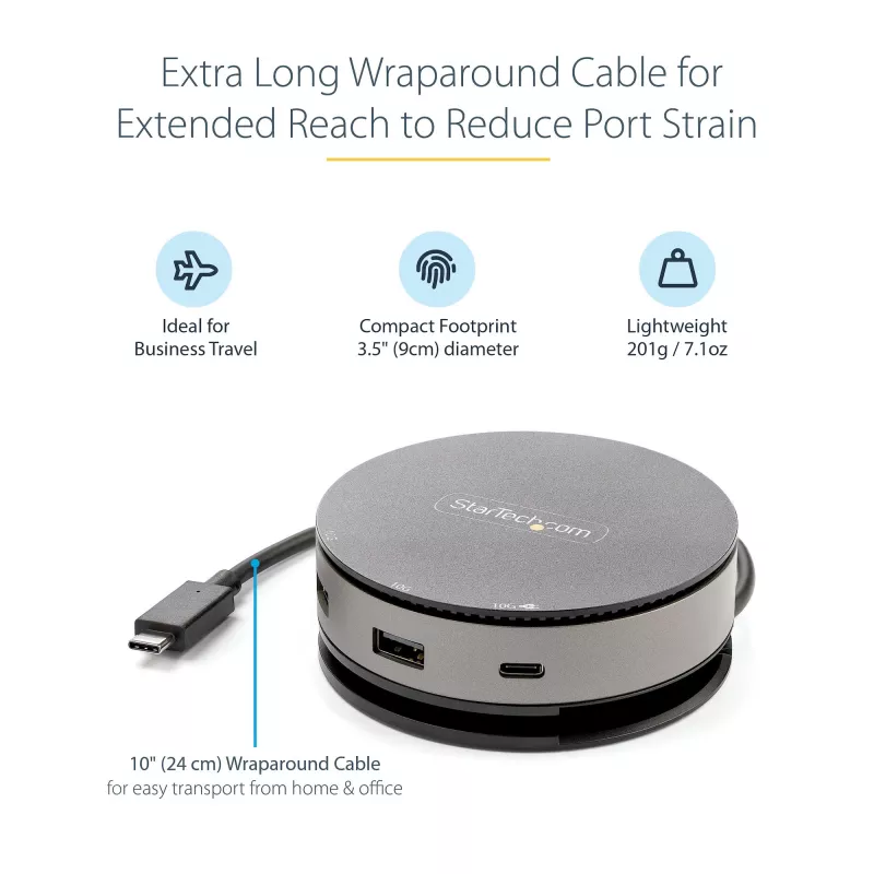 StarTech.com Adaptador multipuerto USB-C - Mini dock USB 3.1 Gen 2 10 Gbit/s Type-C con HDMI/DisplayPort 4K 60Hz o VGA 1080p - PD pass-through de 75 W, hub USB de 3 puertos, GbE - Docking station móvil