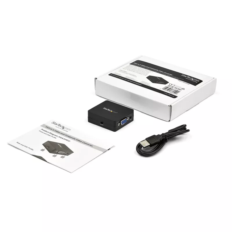 StarTech.com Convertidor VGA a RCA y S-Video - Alimentación por USB, convertidor de vídeo activo, negro, CE, FCC, REACH, 1920 x 1080 píxeles, 640 x 480, 1920 x 1080 píxeles, 60 Hz