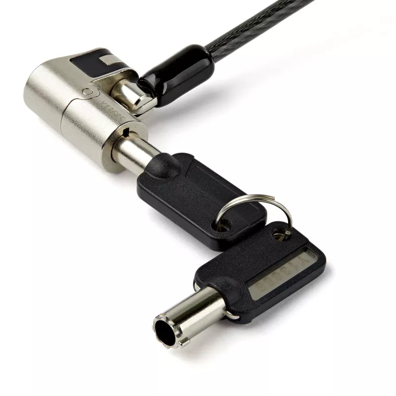 StarTech.com Candado de cable universal 3 en 1 para portátil de 2 m – Candado de cable de seguridad con llave para portátil/sobremesa, compatible con ranura K, Nano y Wedge – Candado de cable de acero antirrobo con llaves
