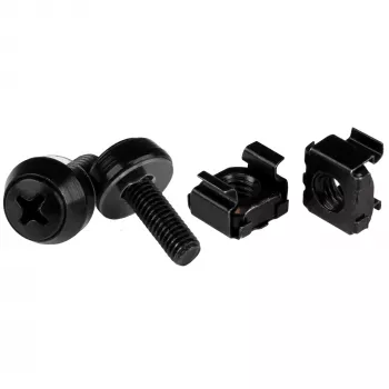 StarTech.com Pack de 50 tuercas de jaula y tornillos con arandelas para rack de servidor 10-32 – Kit de hardware de montaje en rack – Tuercas de clip/jaula y tornillos para agujeros cuadrados – Negro – TAA