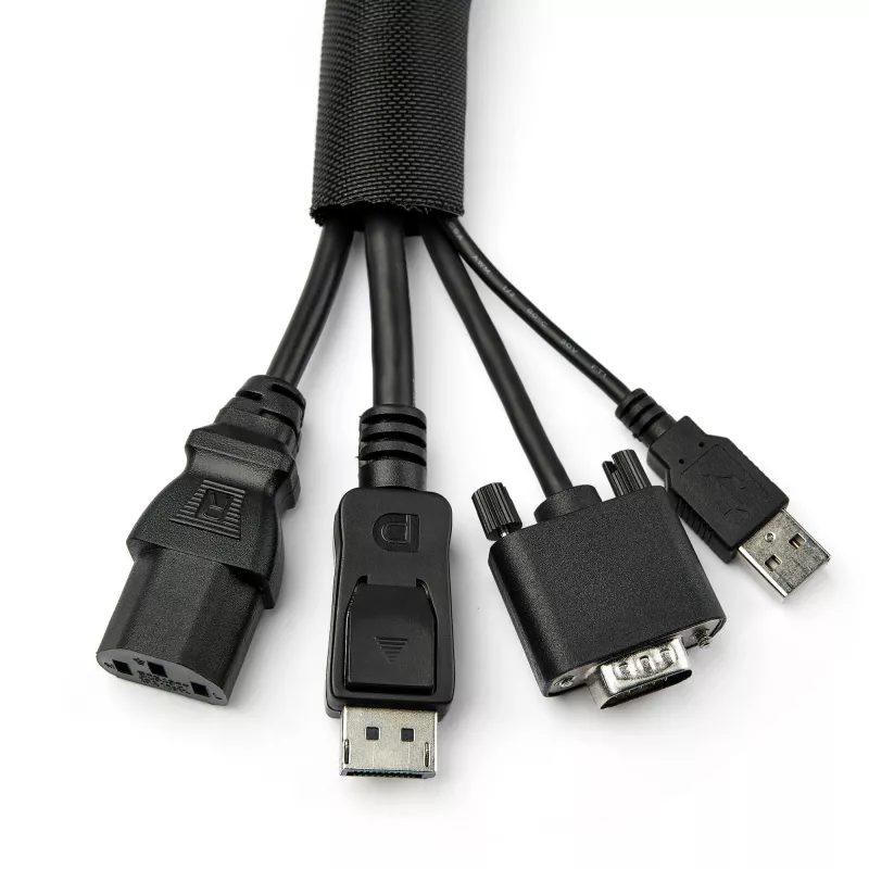 StarTech.com Funda de gestión de cables de 4,6 m - Enrollador de cables flexible en espiral - Funda expandible de 1,0-1,5 pulgadas de diámetro - Organizador/protector/ocultador de cables de poliéster - Organizador de cables negro recortable