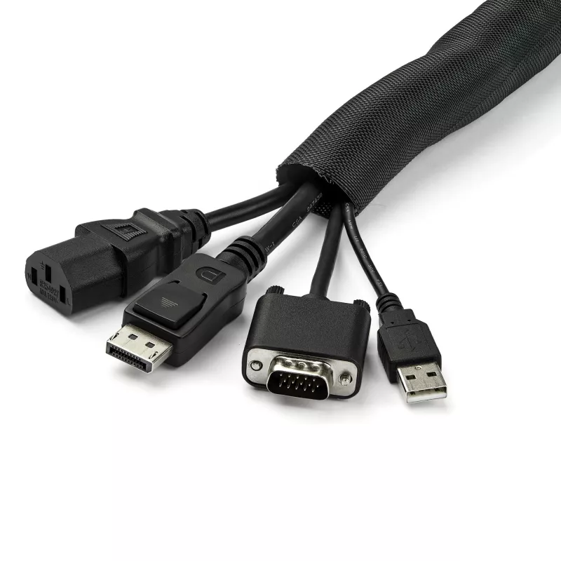 StarTech.com Funda de gestión de cables de 4,6 m - Enrollador de cables flexible en espiral - Funda expandible de 1,0-1,5 pulgadas de diámetro - Organizador/protector/ocultador de cables de poliéster - Organizador de cables negro recortable