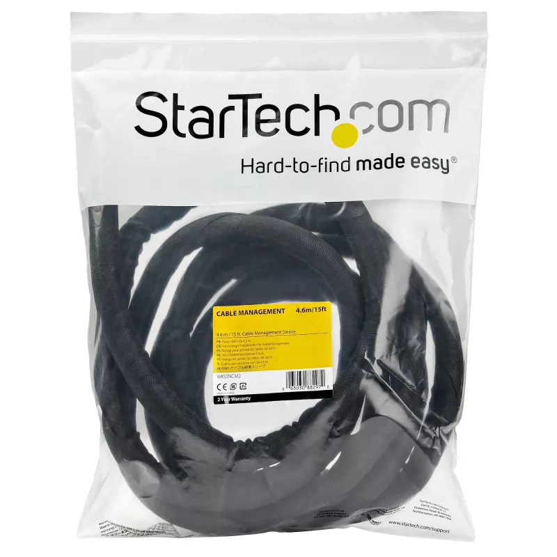 StarTech.com Funda de gestión de cables de 4,6 m - Enrollador de cables flexible en espiral - Funda expandible de 1,0-1,5 pulgadas de diámetro - Organizador/protector/ocultador de cables de poliéster - Organizador de cables negro recortable