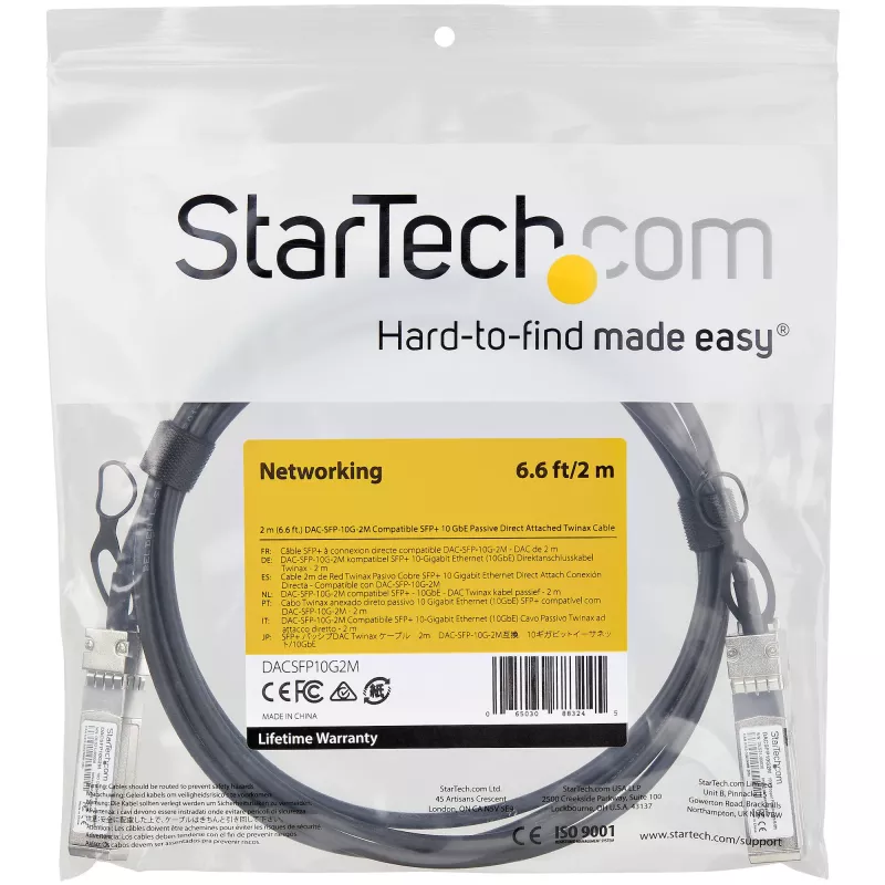 StarTech.com Cable Twinax de conexión directa SFP+ a SFP+ 10G de 2 m compatible con Dell EMC DAC-SFP-10G-2M - DAC de cobre SFP+ 10GbE 10 Gbps pasivo de bajo consumo Módulo Mini GBIC/Transceptor DAC