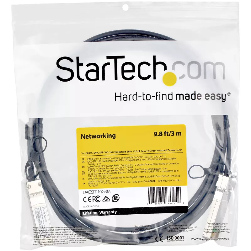 StarTech.com Cable de conexión directa Twinax SFP+ a SFP+ 10G de 3 m compatible con Dell EMC DAC-SFP-10G-3M – DAC de cobre SFP+ 10GbE 10 Gbps pasivo de bajo consumo Módulo Mini-GBIC/Transceptor DAC