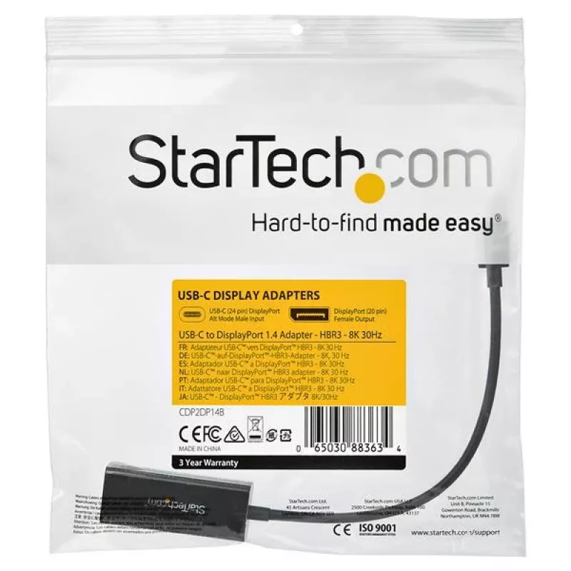 StarTech.com Adaptador USB-C a DisplayPort – Convertidor de vídeo USB Type-C a DP 1.4 Alt Mode 8K/5K/4K – HBR3/DSC/HDR – Adaptador de pantalla DisplayPort para monitor compatible con Thunderbolt 3 8K 60 Hz
