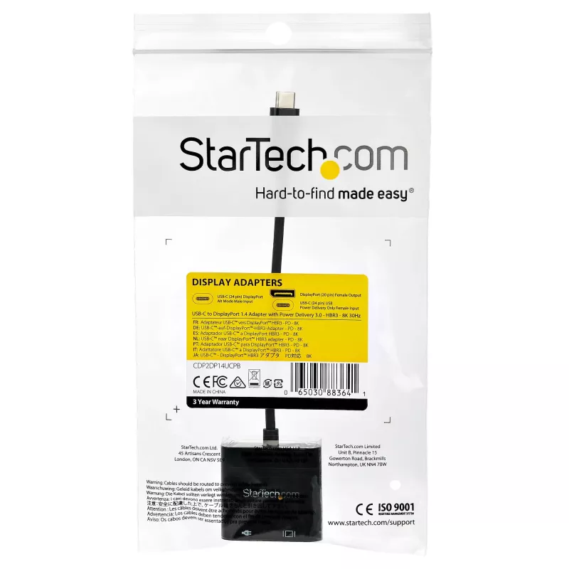 StarTech.com Adaptador USB-C a DisplayPort con Power Delivery – Convertidor de vídeo USB Type-C a DP 1.4 8K 60 Hz / 4K 120 Hz con carga pass-through PD de 60 W – HBR3 – Compatible con Thunderbolt 3