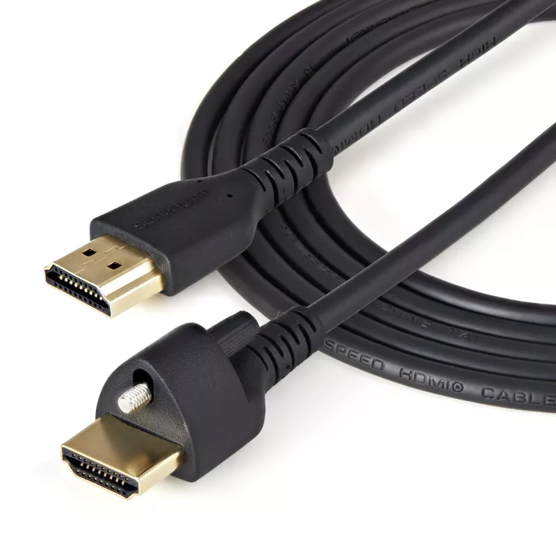 StarTech.com Cable HDMI de 0,9 m (3 ft) con tornillo de fijación – 4K 60Hz HDR – Cable para monitor HDMI 2.0 de alta velocidad con conector de tornillo de fijación para una conexión segura – Cable HDMI con Ethernet – M/M